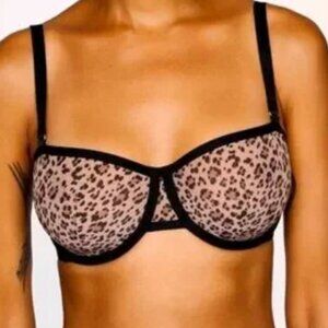 Cuup Balconette Leopard Print Mesh Bra Size 36F